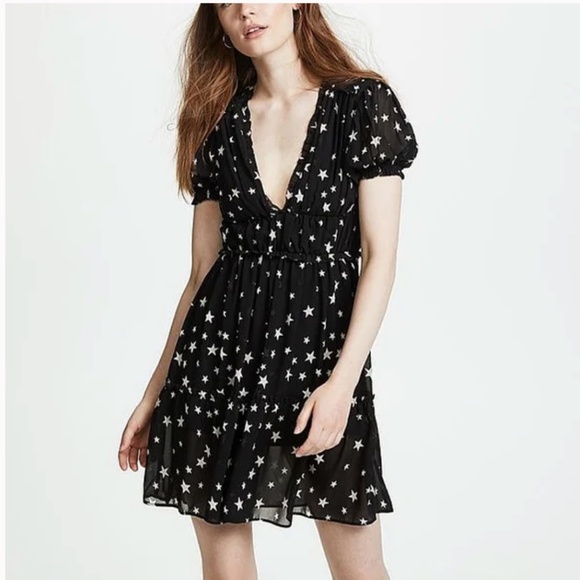 Valencia & Vine Star Print Pleated Mini Dress Black White XS Galaxy Celestial - Picture 1 of 14